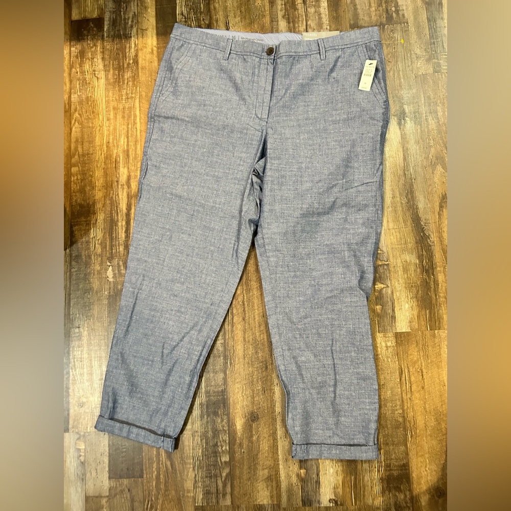 Talbots Girlfriend Chinos Pants Chambray Denim Lightweight Cuffed 16 NWT